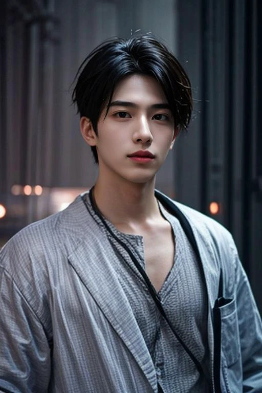 (masterpiece:1.21),(bestquality:1.21),8k,high detailed,ultra-detailed,photography,award winning,documentary,realistic,crystal clear,8K UHD,high detail,ultra-realistic,1boy,solo,male focus,slim asian male,tall,thin,black eyes,solid eyes,thick eyebrows,Real Skin Texture,Textured Male Haircut,(wearing fashion male clothing:1.44),portrait,Extra Mouth,