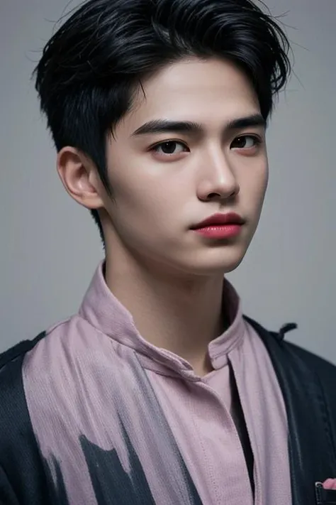 (masterpiece:1.21),(bestquality:1.21),8k,high detailed,ultra-detailed,photography,award winning,documentary,realistic,crystal clear,8K UHD,high detail,ultra-realistic,1boy,solo,male focus,slim asian male,tall,thin,black eyes,solid eyes,thick eyebrows,Real Skin Texture,Textured Male Haircut,black blazer,close-up view,