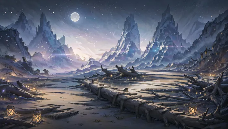 ((masterpiece:1.4,best quality)), cloud, outdoors, (dessert:1.6),bloom, sparkle, ( mountain line in background:1.2),
scenery, sky, (log cabin:1.4), trees,
(night:1.4), one moon, moonlight, high detail, abundant, 8k, high detail, wallpaper,
<lora:Freljord:0.7>,freljord,
<lora:nighcore:0.3>,night sky