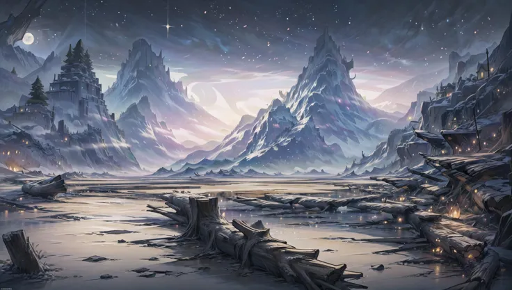 ((masterpiece:1.4,best quality)), cloud, outdoors, (dessert:1.6),bloom, sparkle, ( mountain line in background:1.2),
scenery, sky, (log cabin:1.4), trees,
(night:1.4), one moon, moonlight, high detail, abundant, 8k, high detail, wallpaper,
<lora:Freljord:0.7>,freljord,
<lora:nighcore:0.3>,night sky
