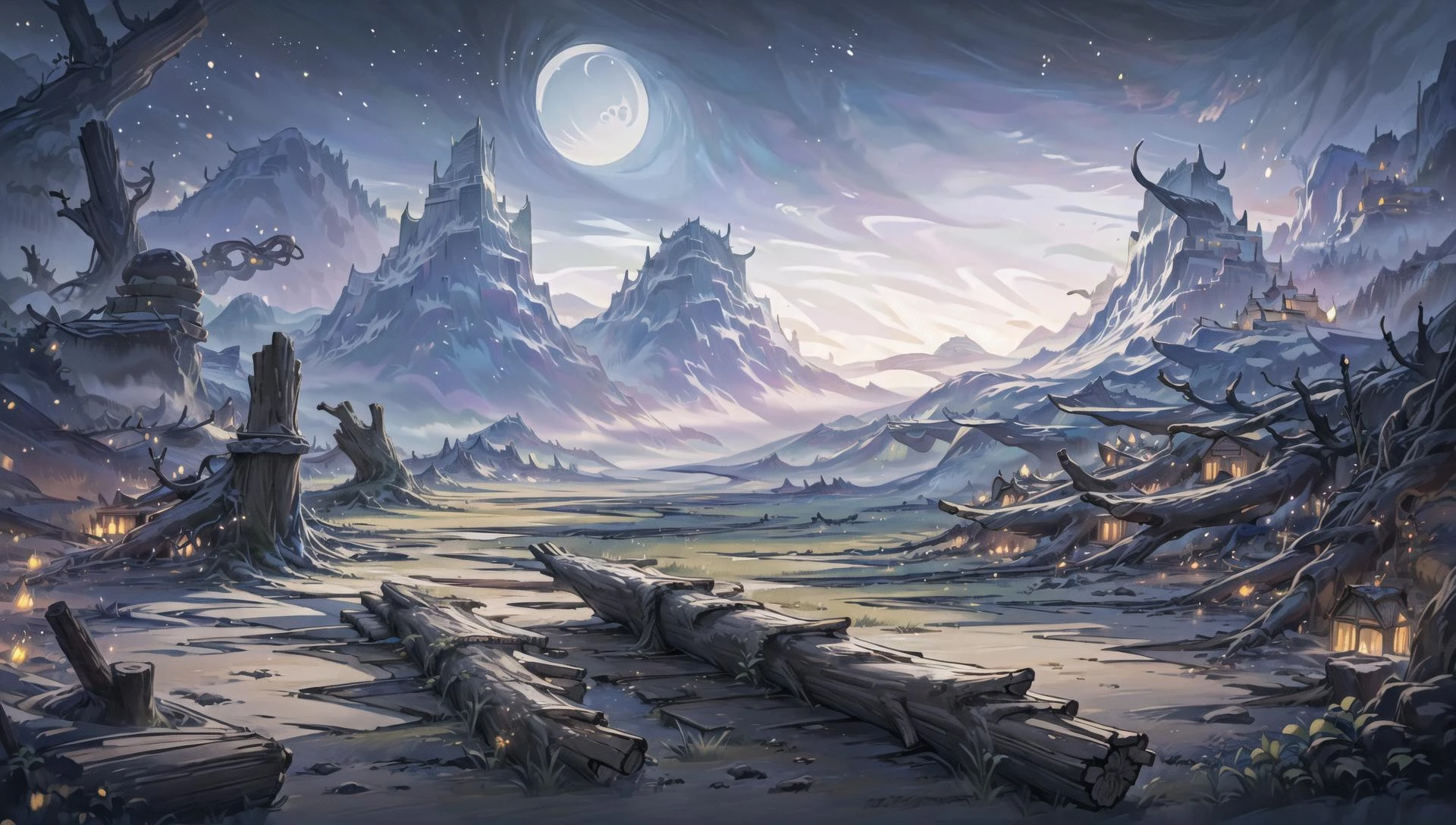 ((masterpiece:1.4,best quality)), cloud, outdoors, (dessert:1.6),bloom, sparkle, ( mountain line in background:1.2),
scenery, sky, (log cabin:1.4), trees,
(night:1.4), one moon, moonlight, high detail, abundant, 8k, high detail, wallpaper,
<lora:Freljord:0.7>,freljord,
<lora:nighcore:0.3>,night sky