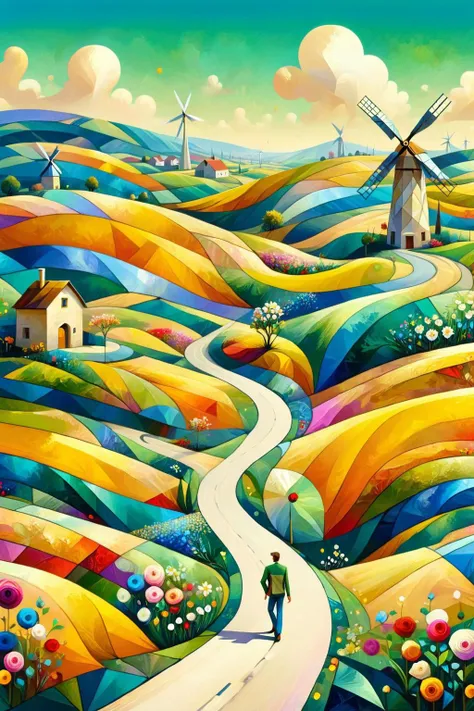 ral-colorswirl,<lora:ral-colorswirl-sdxl:1>,ral-polygon,<lora:ral-polygon:0.6>,
Golden fields,windmills,winding paths,a man standing on the road overlooking,flowers,green,white,