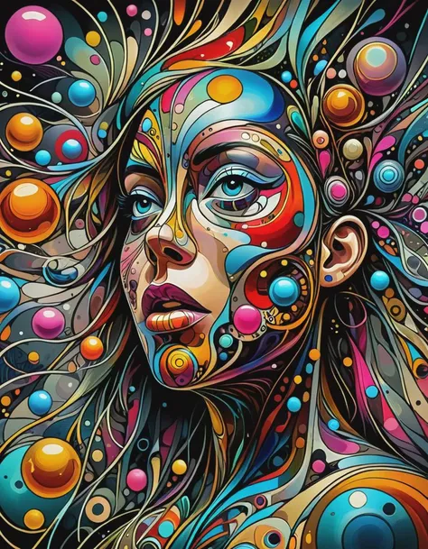 abstract expressionist painting surrealist art biomechanical ral-colorswirl style illustration beautiful young woman, metalic chrome skin, colorful melting human head. acrylic bubbles and flowers, ferrofluids, water distortions. looking up, intricate abstract. intricate artwork. beeple. blend of organic and mechanical elements, futuristic, detailed, intricate, dark theme, (in awe:1.2), confident, (surprised:0.7), natural skin, style of Stan Manoukian and Russ Mills, physically based unbiased rendering, volumetric lighting, soft shadows, . dreamlike, mysterious, provocative, symbolic, intricate, detailed . energetic brushwork, bold colors, abstract forms, expressive, emotional, <lora:ral-colorswirl:1>,