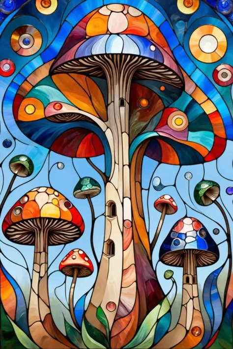 This extraordinary masterpiece,designed by the architectural genius Antonio Gaudi,exemplifies a harmonious blend of organic and (biophilic:1.2) architectural principles. It appears as if naturally sprouted from the earth itself,discarding the constraints of traditional geometric rules,akin to a colossal living tree within nature,with its form meandering in twists and turns,complex yet ordered in structure,inspired by the shape of mushrooms,weirdcore,colorful mosaic,stained glass,<lora:ral-colorswirl-sdxl:0.7>,ral-colorswirl,decorated with ral-colorswirl patterns,