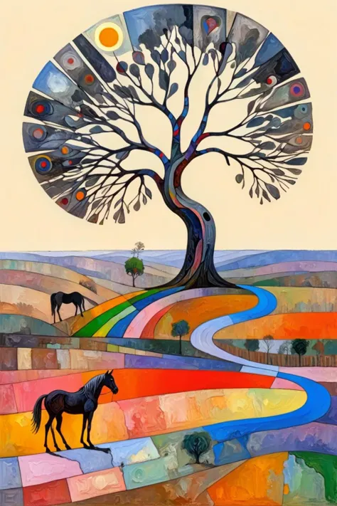 ral-colorswirl,<lora:ral-colorswirl-sdxl:1>,by (Euan Uglow:0.8),(Pablo Picasso:0.3),
Withered vine old tree faint crow,small bridge water family,ancient road west wind thin horse. The sun is setting,the broken heart is in the end of the world,
