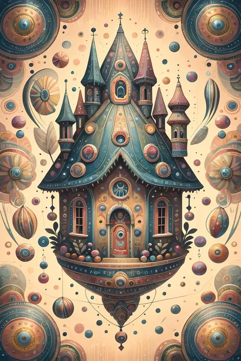 masterpiece, best quality,ral-colorswirl, fairy totem with a house on top, top view <lora:ral-colorswirl-sd15:1>