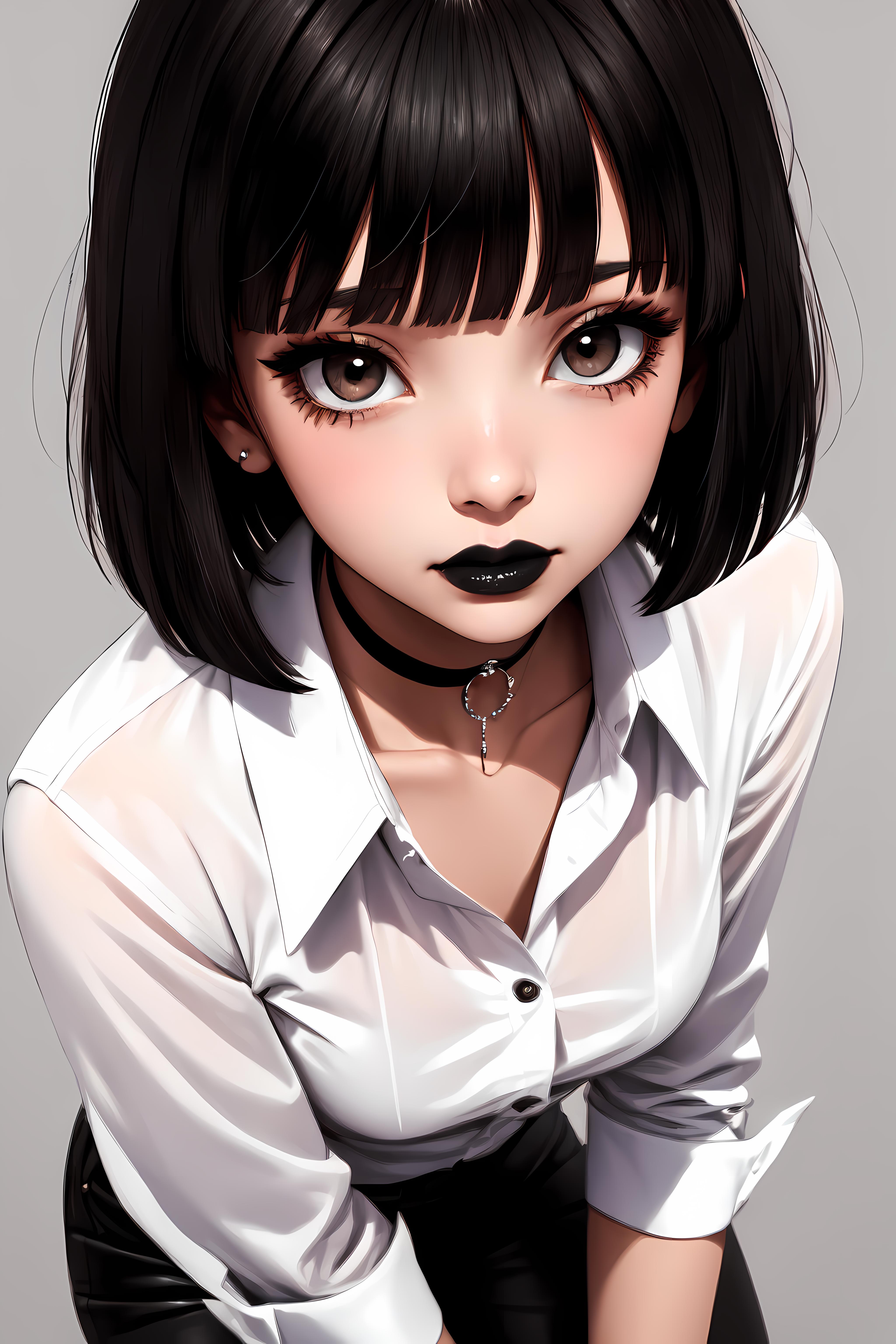 A close up of a woman with a black hair and a white shirt - SeaArt AI