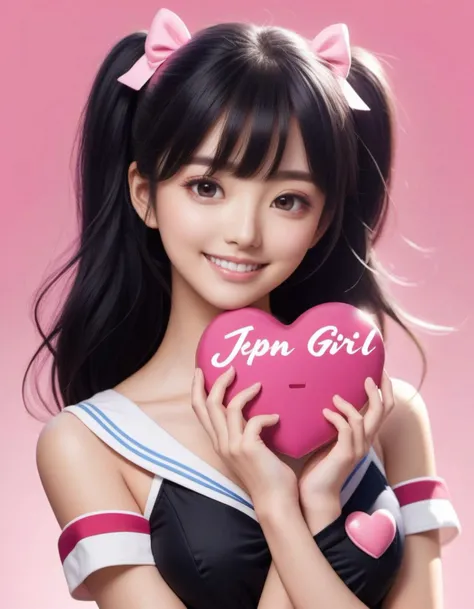 masterpiece, best quality, highres, absurdres, explicit, nsfw, anime,
(1 cute jpn-girl:1.9), (beautiful face, beautiful eyes, beautiful black hair:1.5), (smile, happy:1.5),
<lora:jpn-girl_v1:0.7>, <lora:add-detail-xl:3>,
(holding a pink heart with text "JPN GIRL" on it:1.4), (cheerleader, cleavage:1.3)