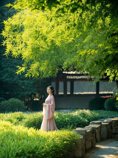 jpn-girl,(Best Quality: 1.2), Masterpiece, HD, HDR, 8K, (Film Quality: 1.2), Film Tone, Serene Garden Scene, Lens 35mm, Depth of Field, Soft Tone, (Film Vignetting: 1.2), Film Grain, Photorealistic, Realistic, Soft Sunlight, dappled light and shadow, tranquil atmosphere, Secluded garden, 1woman, solo, exquisite Hanfu, full body, waiting pose, calm expression, detailed Hanfu with bamboo shadow patterns, flowing silk material, colorful details, promise of a sweet love encounter, bamboo shadows, serene ambiance, traditional Chinese garden elements, stone paths, blooming flowers.
<lora:japanese_girl_v1.1:0.8>