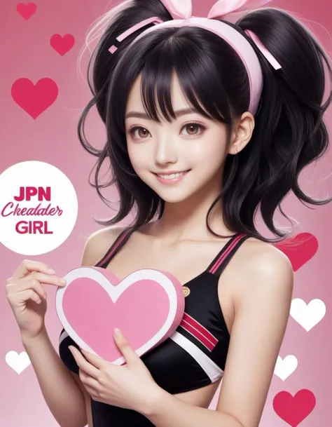 masterpiece, best quality, highres, absurdres, explicit, nsfw, anime,
(1 cute jpn-girl:1.9), (beautiful face, beautiful eyes, beautiful black hair:1.5), (smile, happy:1.5),
<lora:jpn-girl_v1:0.7>, <lora:add-detail-xl:3>,
(holding a pink heart with text "JPN GIRL" on it:1.4), (cheerleader, cleavage:1.3)