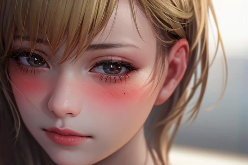 (masterpiece:1.2) and (best quality:1.2) and (photorealistic:1.4) and (Realistic:1.4) and Detailed Skin Textures and detailed skin pores and high skin detail,headgrabblowjob,1girl,hetero,uncensored,realistic,solo focus,blonde hair,embarrassed,blush,from side,