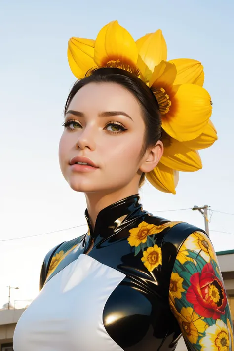 1girl, designed by Clive Barker, Dan Mumford, Butcher Billy and Russ Mills, Daffodil, the Daffodil is Sparse, sleek, at Midday, soft focus, Awe, highly detailed, surreal