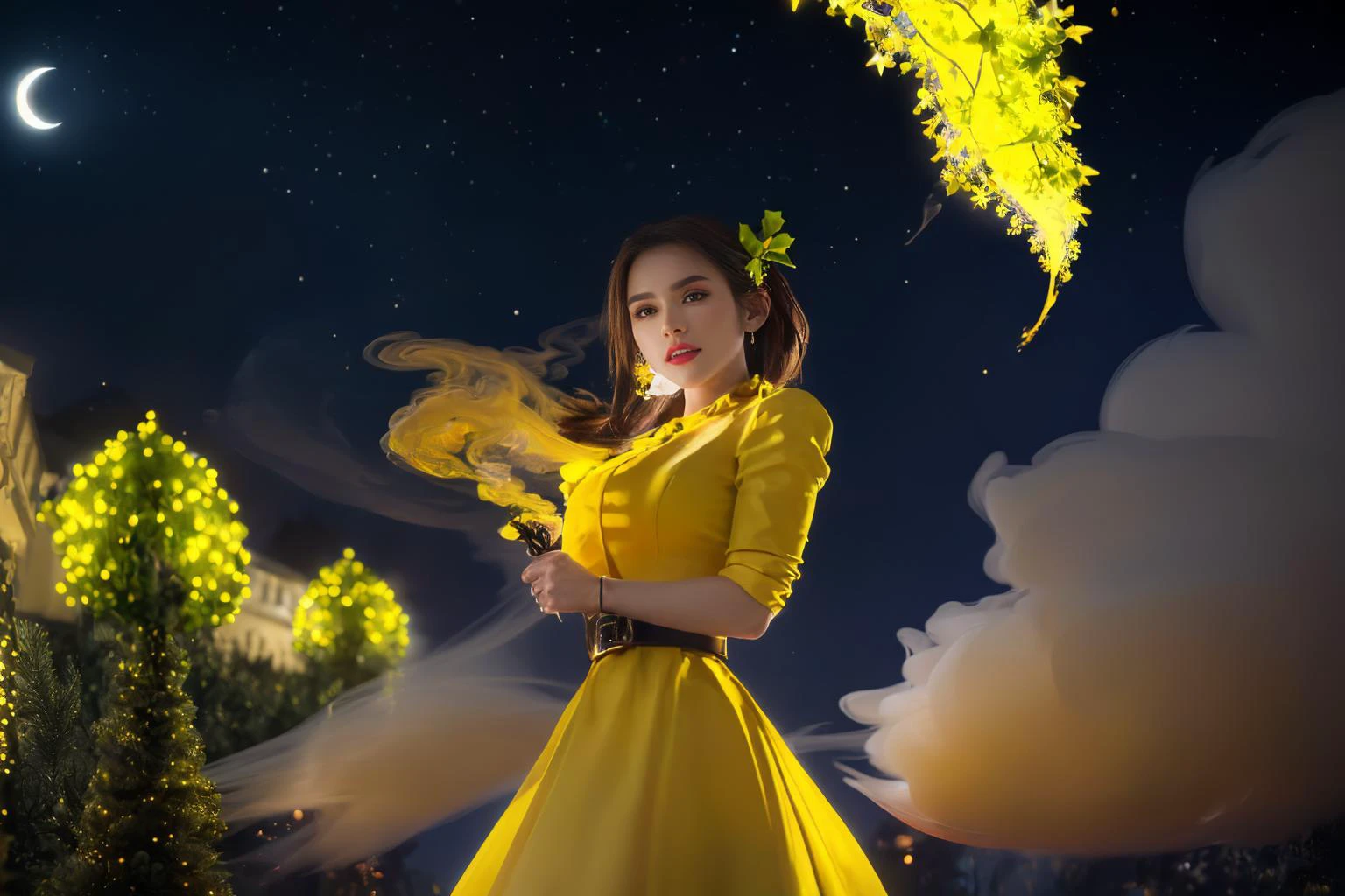 ((yellow smoke:1.5)), Mistletoe Mercenaries, Elite Forces, (mistletoe:1.5), ((yellow team arresting santa and his elves)), ((yellow angel outfit)), ((mistletoe:1.5)), ((night:1.5)), ((kingdom of darkness:1.5)), nightmare christmas, sharp details, cg unity, ((kingdom of darkness background, dark night sky:1.5)), epic, gorgeous, film grain, christmas, cinematic, ray traced, insanely detailed and intricate, hyper maximalist, elegant, super detailed, volumetric, ultra - detailed, 8k, ambient occlusion, volumetric lighting, high contrast, hdr, <lora:concept-caught-v1:0.2> caught, caught, yellow shirt