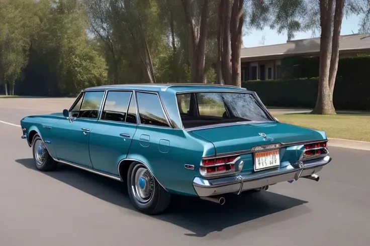 (photorealistic, high resolution, uhd, 8k, masterpiece), 1968 Toyota Crown Station wagon, rear side view