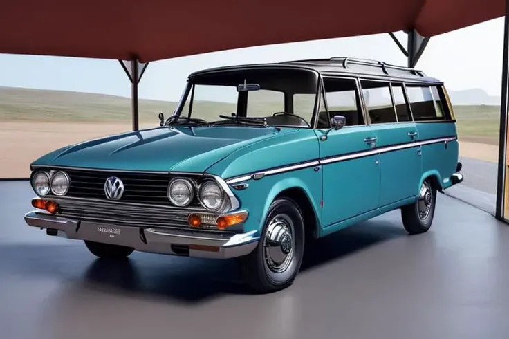 (photorealistic, high resolution, uhd, 8k, masterpiece), 1961 Toyota Crown Station wagon, (Volkswagen T1 Bus style)