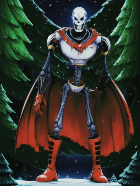 masterpiece, (<lora:papyrus_undertale:1> papyrus), watching viewer, on a snowy forest, action shot, very vivid lighting, detailed, (vibrant, sharp focus), <lora:add_detail:0.8>, <lora:hotarublurbk_v100:-1>