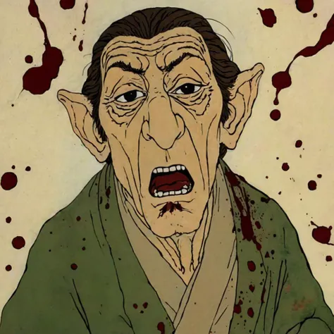 cartoon of Peter O'Toole, in a Splatter and Gore scene, detailed background, perfect composition, directed by Orson Welles( in rankinbasshobbit style:1.1)
<lora:add-detail-xl:0.65> <lora:rankinbasshobbit_styleXL_v.10.2-000002:0.9>