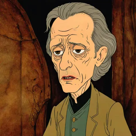 cartoon of  Steve Buscemi, in a Alternate History movie scene,  detailed background, perfect composition, directed by David Lynch (  in rankinbasshobbit style:1.1)
<lora:add-detail-xl:0.65>    <lora:rankinbasshobbit_styleXL_v.10.2-000002:1.15> <lora:xl_more_art-full_v1:0.65>