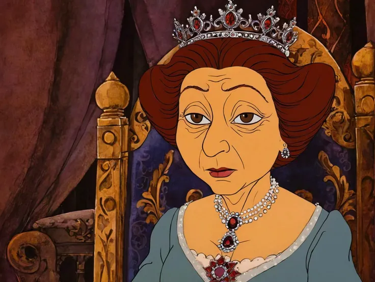 cartoon of  Queen Elizabeth II, tranquil scene, detailed background, directed by Tim Burton(  in rankinbasshobbit style:1.1)
<lora:add-detail-xl:0.65>    <lora:rankinbasshobbit_styleXL_v.10.2-000002:1.0>