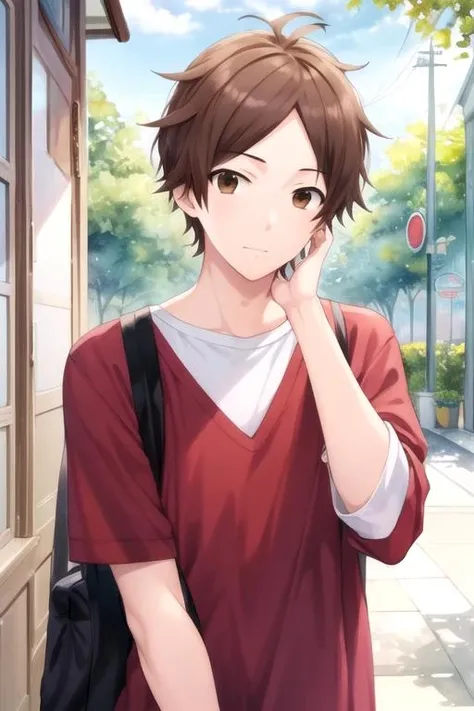 masterpiece, best quality, sketch, 1boy, solo, male focus, looking at viewer, upper body, depth of field, (watercolor illustration, soft pastel colors:1.1), , <lora:keiichi_katakura:0.72>, keiichi_katakura, brown hair, brown eyes, devil costume, , Blu-ray
