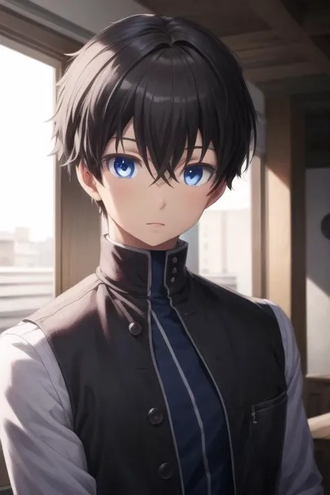 masterpiece, best quality, high quality, 1boy, solo, male focus, looking at viewer, upper body, <lora:youta_narukami:0.76>, youta_narukami, blue eyes, black hair, hair between eyes, , gakuran