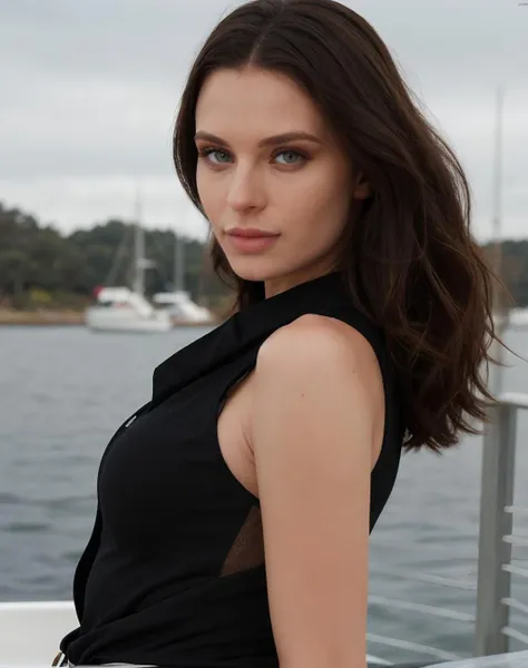 (realistic, photorealistic), cinematic film still breathtaking <lora:quiron_LanaRhoades_v2_Lora:0.67> LanaRhoadesQuiron woman, a woman in action pose, . award-winning, professional, highly detailed . shallow depth of field, vignette, highly detailed, high budget Hollywood movie, bokeh, cinemascope, moody, epic, gorgeous, film grain, grainy, realistic, a woman Sailing wearing Sleeveless blouse and Cargo joggers: A combination of cargo pants and joggers, with a relaxed fit and multiple pockets.,, (high quality skin), (high detailed face skin), (realistic iris), (realistic pupils), (skin pores), (skin imperfections:0.27),