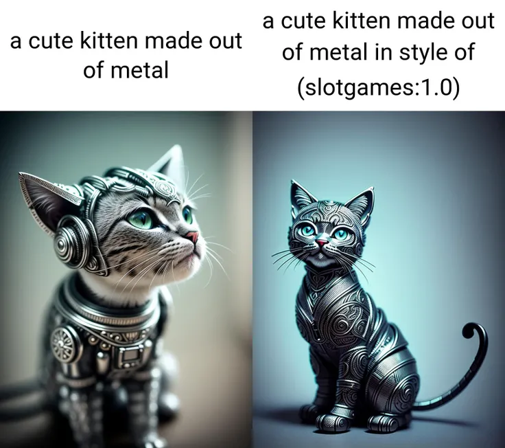 a cute kitten made out of metal, (cyborg:1.1), ([tail | detailed wire]:1.3), (intricate details), hdr, (intricate details, hyperdetailed:1.2), cinematic shot, vignette, centered