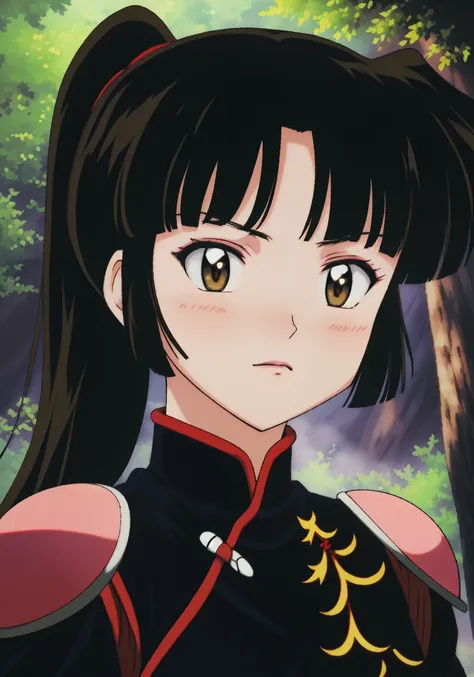 Sango, photorealistic, (hyperrealistic:1.2), perfect eyes, perfect face, perfect lighting, 1girl, outdoors, warm colors, deep forest,
