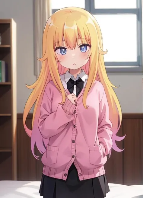 masterpiece, best quality, highres,1girl, <lora:gabriel:0.7>,gabriel,pink knit cardigan,dull pose,