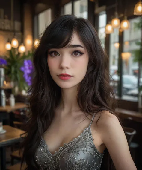 head and shoulders portrait,emirulolxl,formal_dress,cafe,smirk,high detailed defined skin pores,high quality photography,detailed irises and pupils,intricate details,moody,dynamic lighting,atmospheric haze,<lora:MJ52:0.3>,<lora:emiruxl:0.8>,