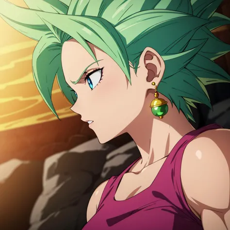RAW photo, (high detailed skin, detailed eyes:1.1), intricate details, best quality, 8k uhd, soft lighting, kefla_dragonball, muscular, jewelry, earrings, crop top  <lora:kefla_dragon_ball:0.7>
