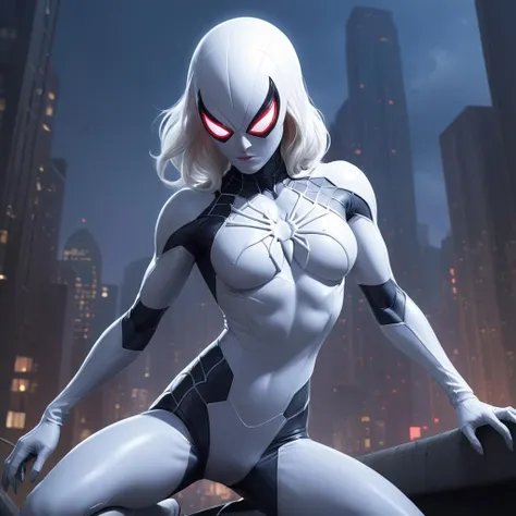 concept art <lora:She-Venom-Symbiote-FFusion-000004:1>a female spider woman in a white suit, spider gwen, spider gwen, inspired by Marek Okon, gwen stacy, artgerm julie bell beeple, cgsociety w 1 0 2 4 n 8 i, stunning character art, 3 d render character art 8 k, highly detailed exquisite fanart . digital artwork, illustrative, painterly, matte painting, highly detailed