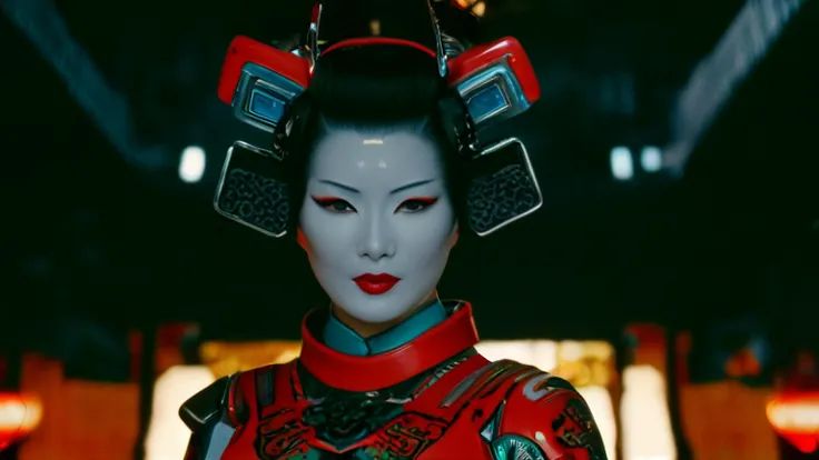 RAW photo, portrait of a geisha cyborg, In the cyberpunk world, a seductive female robot, perfect composition, hyperrealistic, super detailed, 8k, high quality, trending art, trending on artstation, sharp focus, studio photo, intricate details, highly detailed, <lora:epiCRealismHelper:1> <lora:real_skin:1>, (high detailed skin:1.2), 8k uhd, dsir, soft lighting, high quality, film grain, Fujifilm XT3 <lora:bwporcelaincd_xl-000007:1>