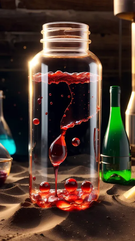 gelatintech Sand a dusty wine bottle see-through, transparent, gelatinous skin, scifi <lora:GelatinTech-20:1>