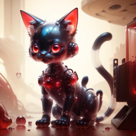 <lora:GelatinTech-20:1>, gelatintech , scifi, red, transparent body , cat