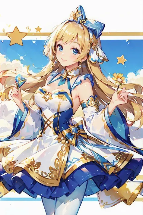 masterpiece, best quality,
solo,
cowboy shot,
facing viewer,
soft smile, light smile,
1girl, blue eyes, long blonde hair, french braid, bangs, medium breasts, long hair, blonde hair,
hair ribbon, frilled choker, criss-cross halter, sleeveless dress, high-waist skirt, backless dress, waist bow, detached sleeves, frilled sleeves, wide sleeves, pantyhose, patterned legwear, mary janes, <lora:Gloomifier_TheDread_V1_LECO:-1.5>