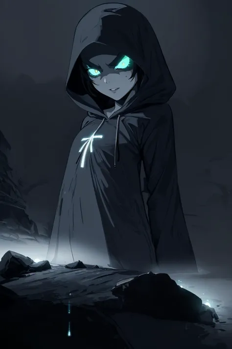 (masterpiece, best quality:1.2), (AS-Adult:1.2), girl, sitting on high throne,slight smile,looking down, red eyes,parted lips, menacing, expensive intricate clothing, hooded hoodie, <lora:Gloomifier_V2_TheGlow:5>,