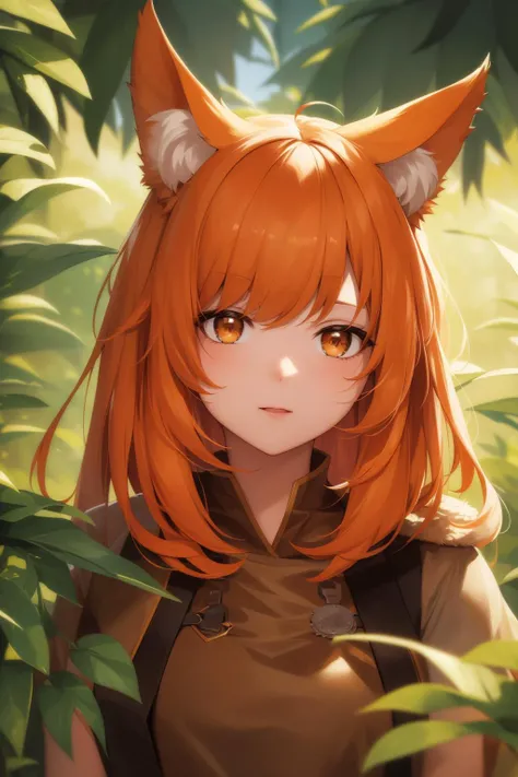 (masterpiece:1.0), (highest quality:1.12), (HDR:1.0), 1girl, solo, flat colors, colorful, animal ear fluff, solo, plants, (orange), gradient background, smooth lighting, (splash art:0.8), portrait, (upper body:0.85), (random:1.4)