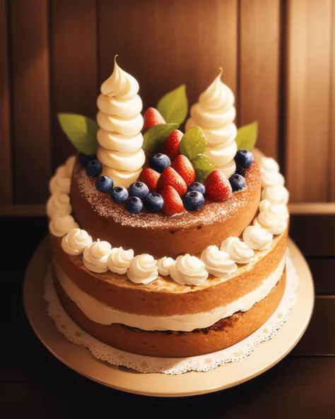 (masterpiece:1.1), (highest quality:1.1), (HDR:1.0), Cake, tiramisu, flowers, fruit, cream, intricate detail, dark background, HD Photography