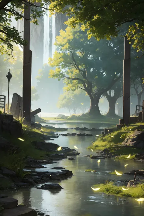 extreme quality, cg, photorealistic, (bright colors:0.9), light, elemental, water magic, blue, water, magical, righteous, (outdoors), masterpiece, 8k, (tone mapping, hyper focus:0.5), limited palette, (dappled sunlight:0.7), reflective surface, orange, wholesome, (varied depth of field:0.8), complimentary colors, particle dust, green embers, (ancient), (pyramid:0.7), flood, (vegetation), plants, (destiny 2:1.25), (no humans:1.5), (neon cyber technology:1.27), (architecture:0.8), magical, ruins, (catacomb:0.7), ripples, granite, detailed texture, flower, marble, vine