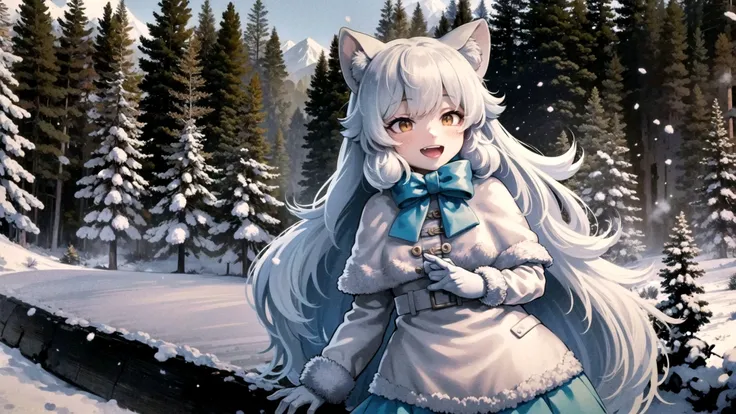 (masterpice, best quality, high resolution:1.3),<lora:ArcticfoxKemonofriends_Hottkyokugitsune:0.75>,(ARCTICFOX:1.2) made out of sitting on log, snowy forest, smiling, half closed eyes, detailed face , detailed ARCTICFOX_explorer, detailed clothing, cute, fluffy ears, fluffy detailed tail, snowstorm, snowy, snowing, windy,