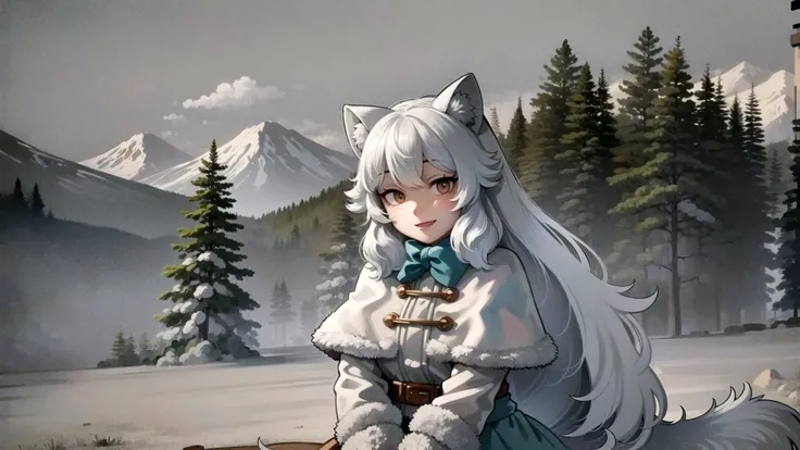 (masterpice, best quality, high resolution:1.3),<lora:ArcticfoxKemonofriends_Hottkyokugitsune:0.75>,(ARCTICFOX:1.2) made out of sitting on log, snowy forest, smiling, half closed eyes, detailed face , detailed ARCTICFOX_explorer, detailed clothing, cute, fluffy ears, fluffy detailed tail, snowstorm, snowy, snowing, windy,