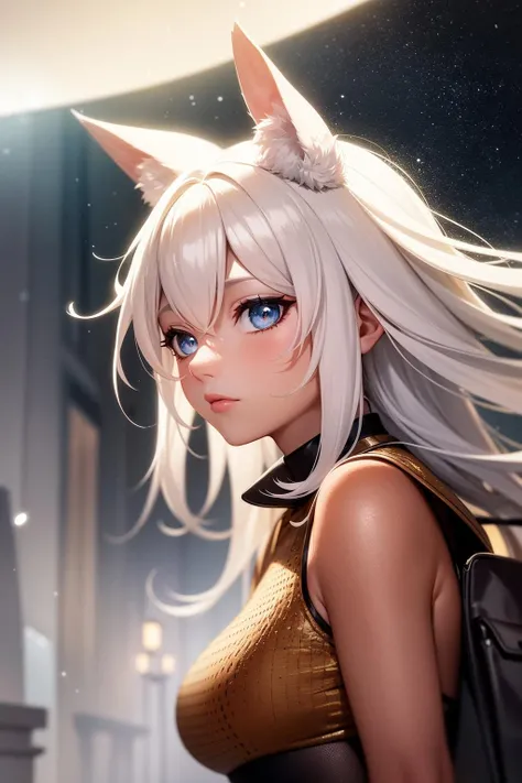extreme quality, cg, detailed face+eyes, (colorful), (light pastel colors:1.4), photo of a curious girl, (ancient), (tan skin:1.2), fashion, light dust, patio, (depth of field:0.76), (fog), medium hair, long hair, white hair, masterpiece, 8k, tone mapping, hyper focus, white, blue eyes, (upper body:0.8), natural body, limited palette, (detailed hair:1.13), dynamic angle, (pastel drawing:0.7), (black outlines), (pastel background), soft lighting, (fox girl), solo, clarity, (by Antonio Maria Panni:1.6), (raised eyebrows:0.8), hero attire, (plants, modern:1.2), colorful, bold, vivid, (creative), (starry sky)