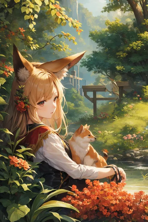 (masterpiece:1.0), (highest quality:1.12), (HDR:1.0), 1girl, solo, flat colors, colorful, animal ear fluff, solo, plants, (coral), gradient background, smooth lighting, (splash art:0.8), portrait, (upper body:0.85), (random:1.4)