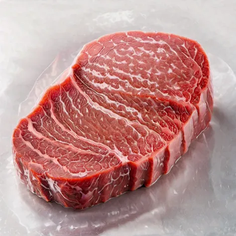 a photo of  <lora:Shrink_Wrap_SDXL_V1:1> shrink wrap meat, beef, steak