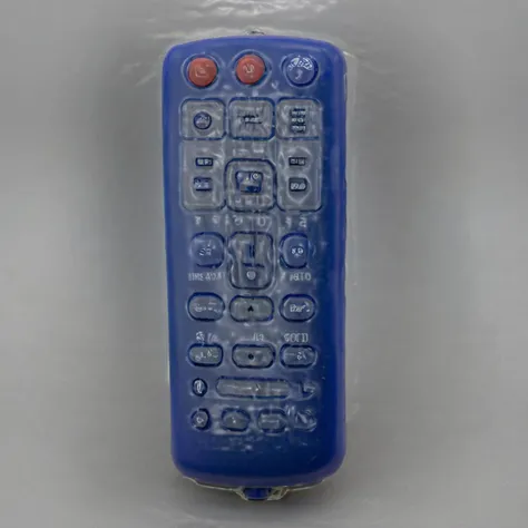 a photo of <lora:Shrink_Wrap_SDXL_V1:1> shrink wrap tv remote control