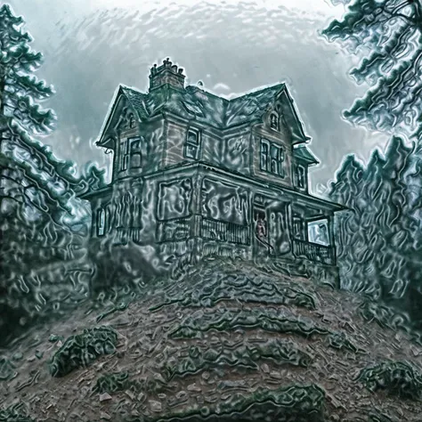 shrink wrap a horror house on a lonely hill in a dank forest