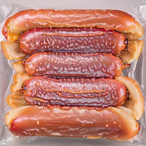 a photo of  <lora:Shrink_Wrap_SDXL_V1:1> shrink wrap hotdog