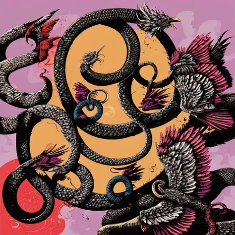 <lora:1v4n:1>1v4n  ouroboros drawn illustrated vibrant pastel muted