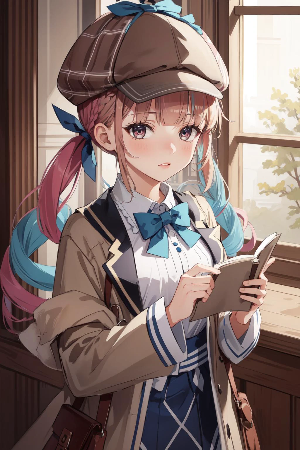 (masterpiece, best quality), intricate details,
<lora:Deerstalker:0.8> deerstalker, brown headwear, detective, brown caplet,
1girl, <lora:minato_aqua_v1:0.8> minato aqua, twintails, drill hair,